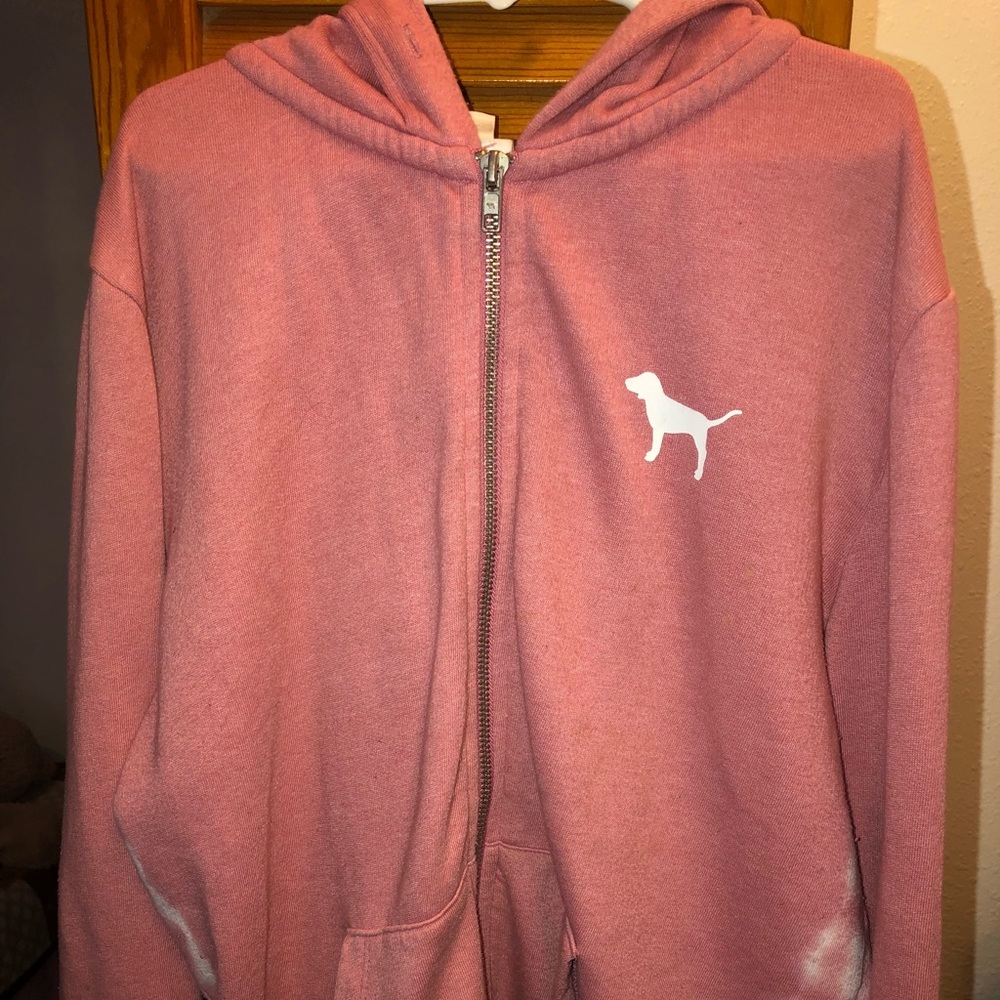 PINK Full Zip Sweater With Side Marbling